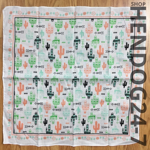 GREEN CACTUS BANDANA SCARVE ONE SIZE - Picture 2 of 4